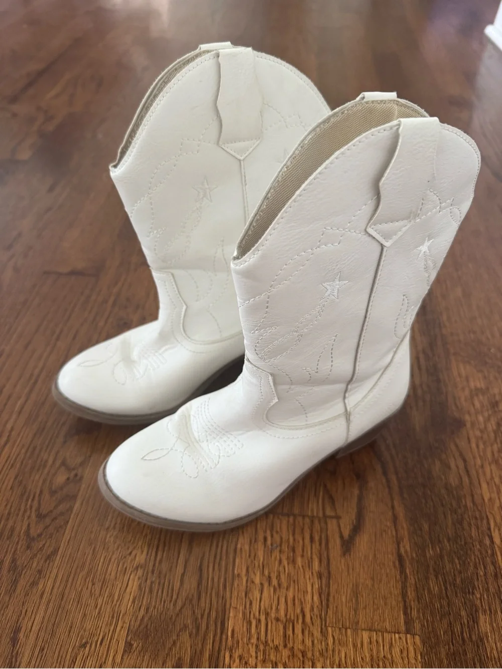 Kids Cream Cowboy Boots with Star Stitching